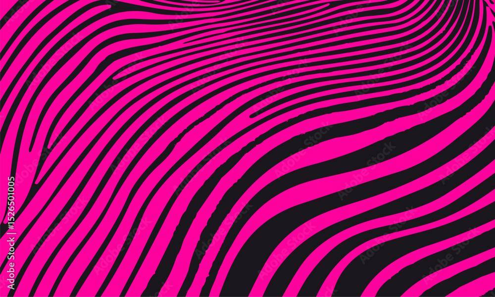 Poster Vector illustration in popular modern Op Art style, featuring dynamic wavy lines and abstract flowing shapes, creating an illusion of depth and movement with high contrast and bold graphic elements.