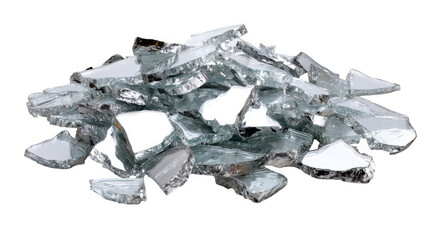 Sparkling shards of a shattered mirror create a captivating scene, reflecting light and adding a touch of danger and beauty, isolated on a transparent background for easy integration into designs