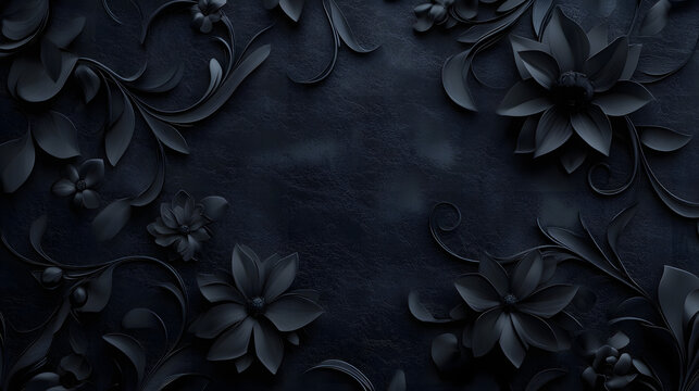 black flowers ornament on dark background gothic style