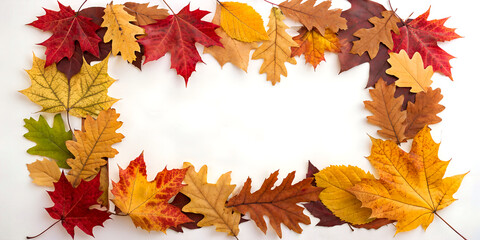 Autumn leaves frame with maple, oak, birch leaves in elegant rectangular shape