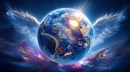 Planet Earth Wings. Global Protection Concept. Environmental Conservation and Angelic.