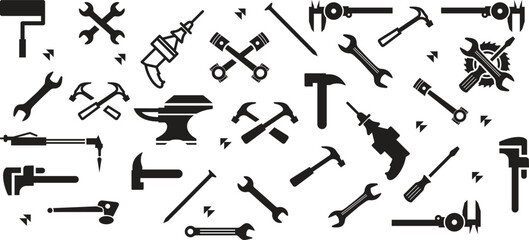 Tools and Service icons set. Wrench, screwdriver and gear icon. Screwdriver and wrench glyph icon. Settings and repair, service sign