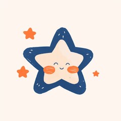 Star icon, cute cartoon illustration style, clean white background and simple lines.