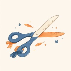 Scissors icon, cute cartoon illustration style, clean white background and simple lines.
