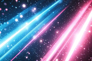 Fototapeta premium Neon streaks, pink & blue, starry backdrop