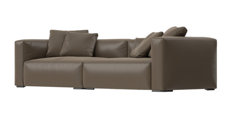 sofa leather brown angled view isolated.