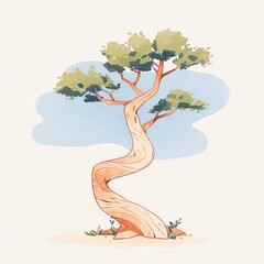 Tree icon, cute cartoon illustration style, clean white background and simple lines.