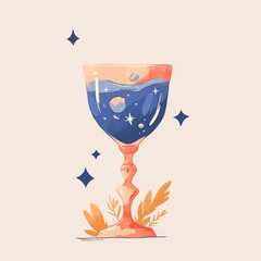 Wine glass icon, cute cartoon illustration style, clean white background and simple lines.