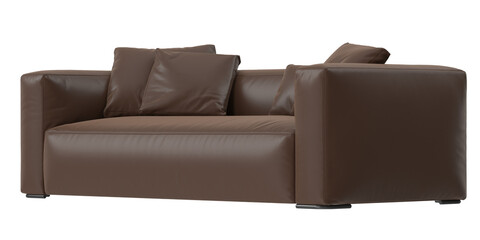 sofa leather darkbrown angled view isolated.