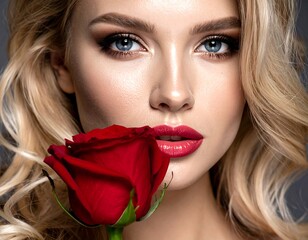 Woman with rose, glamorous makeup