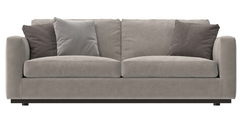 beige fabric sofa front view isolated.
