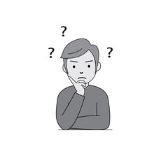 Thinking Man Illustration – Confused or Puzzled Expression with Question Mark