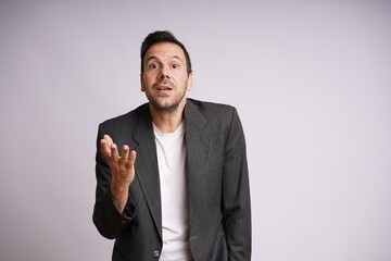 Male Model Showing Different Emotions on White Studio Background