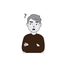 Thinking Man Illustration – Confused or Puzzled Expression with Question Mark
