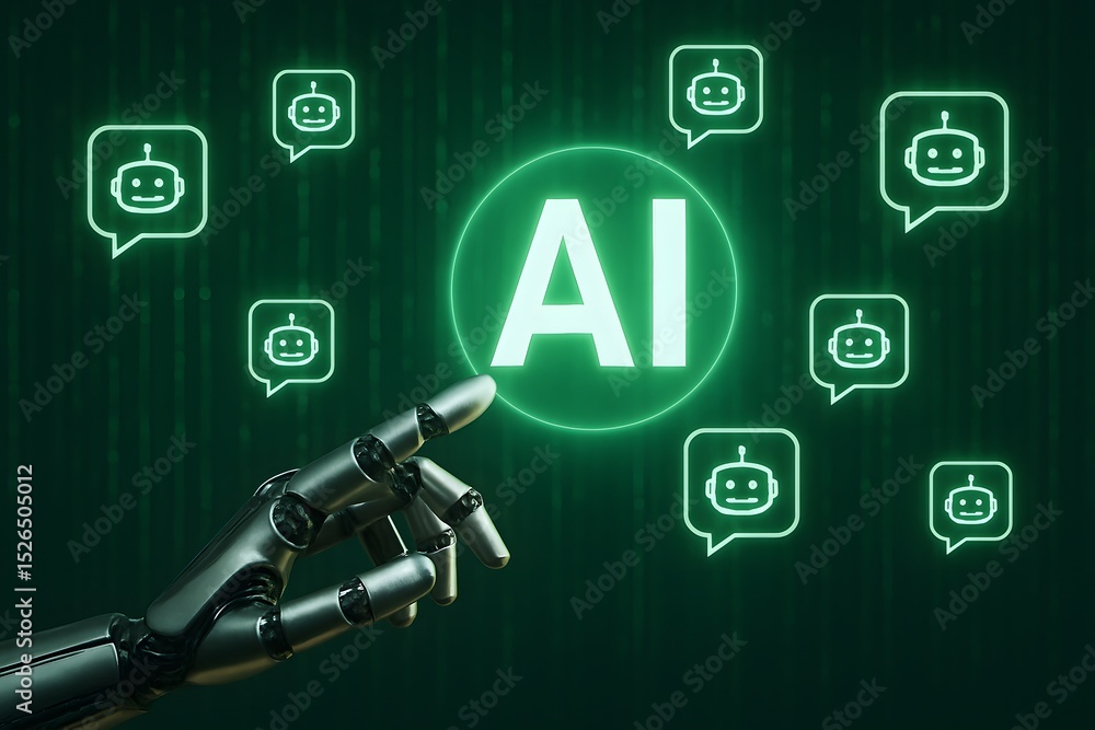 Aufkleber an advanced robotic hand points towards an 