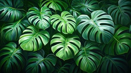 Lush Monstera Deliciosa Leaves Background