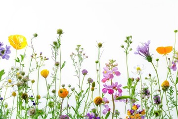 Colorful wildflowers on white background