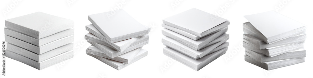 Poster stacks of blank paper on transparent background for office use and more