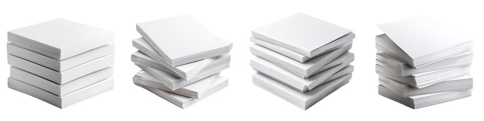 Stacks of Blank Paper on Transparent Background for Office Use and More