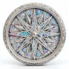 Fototapeta premium Intricate silver compass rose design on a textured background.