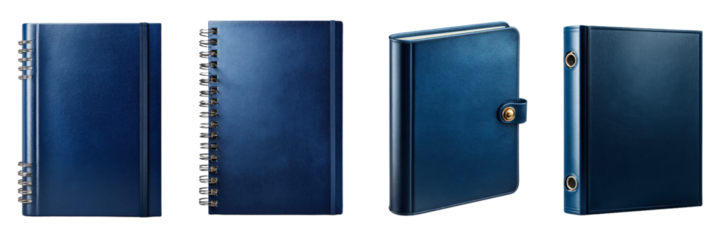 Diverse Range of Blue Notebooks and Binders for Organized Note-taking