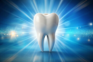 Radiant Dental Health A Gleaming Tooth Symbolizing Oral Hygiene and the Importance of Regular Checkups for a Bright Healthy Smile on a Blue