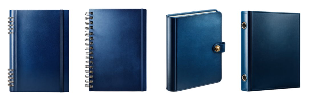 Diverse Range of Blue Notebooks and Binders for Organized Note-taking