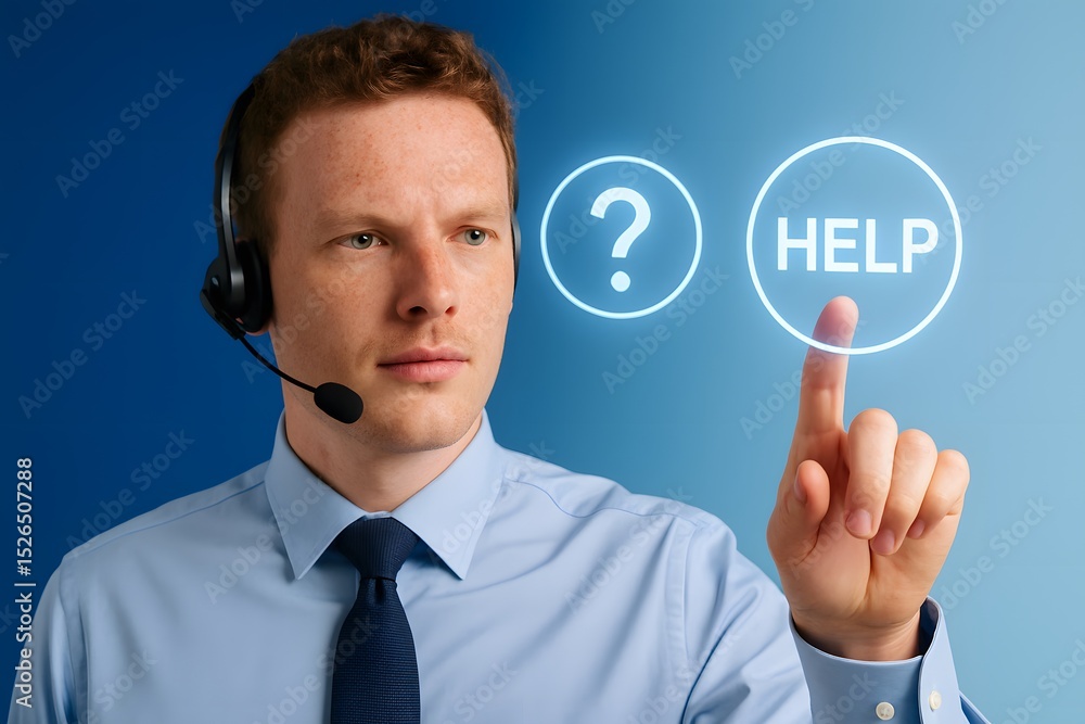 Aufkleber a focused customer service agent engages with a virtual interface. representing support, communicati