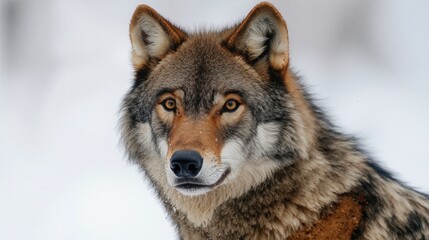 Close-Up Portrait of a Majestic Wolf in Snowy Landscape