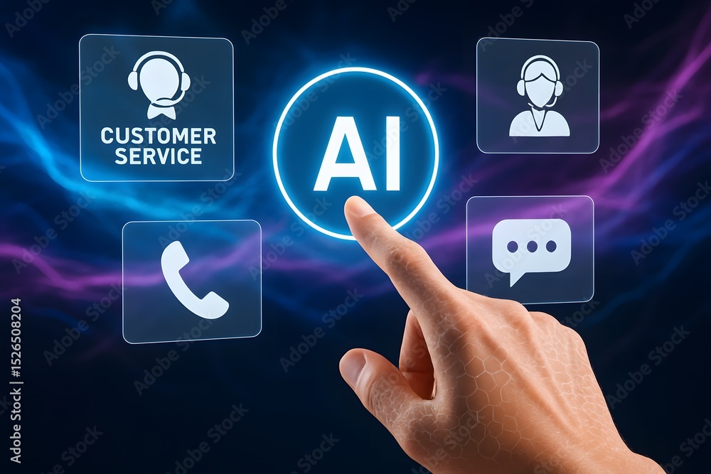 Aufkleber an innovative ai-driven customer service experience at a technological junction, highlighting the fu