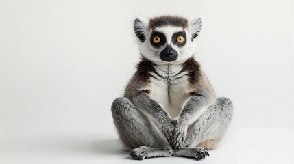 Curious Ring-Tailed Lemur Sitting on White Background
