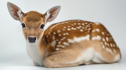 Adorable Fawn Deer Lying on White Background
