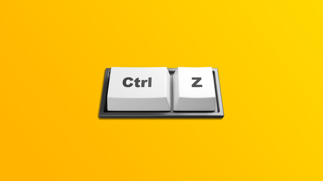 Ctrl z buttons. Keys to undo last action. Keyboard buttons to correct mistake. Ctrl z logo on yellow background. Concept of undoing unfortunate event. Business metaphor take step back. 3d image