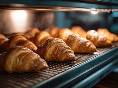 Golden brown croissants freshly baked