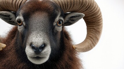 Majestic Close-Up of a Ram with Impressive Horns