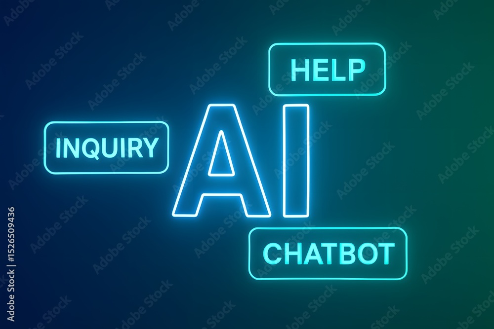 Poster a modern, futuristic ai concept design with bold neon-lit graphics that is ideal for your tech and b