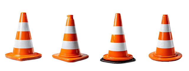 Four Distinct Traffic Cones in Bright Orange and White Colors