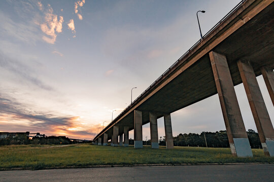Concrete pylons under western end of Stockton Bridge in Newcastle