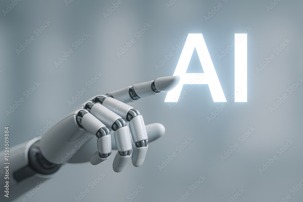 Aufkleber robotic hand pointing at ai. futuristic technology concept. artificial intelligence.
