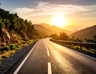 Winding road at sunset in mountains