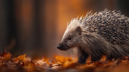 Fototapeta premium Porcupine in Autumn Forest