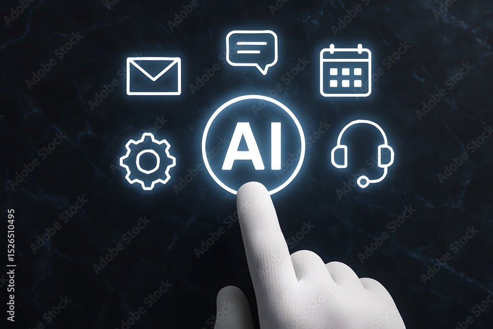 Poster a digital rendering showcases the future of ai interaction, with a fingertip activating an 