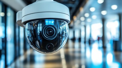 Modern Security Dome Camera in a Bright Hallway