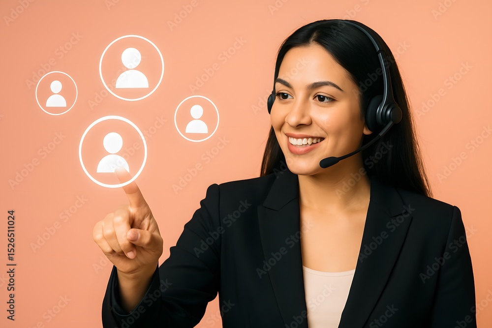 Poster a customer service representative uses a headset and interacts with clients and prospective customer