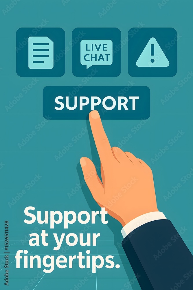 Poster an illustrative view with hand pointing button 
