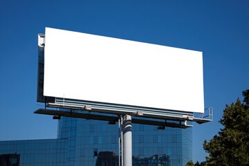 An empty billboard provides space for advertising against a vibrant blue sky background.