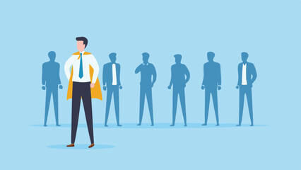 Superhero Businessman Leader Standing Out From The Crowd Leadership Success Strategy Cartoon Vector