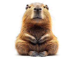 Fototapeta premium Relaxed and cozy capybara sitting on a white background