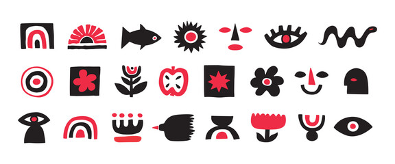 Naive organic shapes hand drawn collection. Funny basic doodle elements.Trendy shape silhouette, minimalist abstract form, vector set.