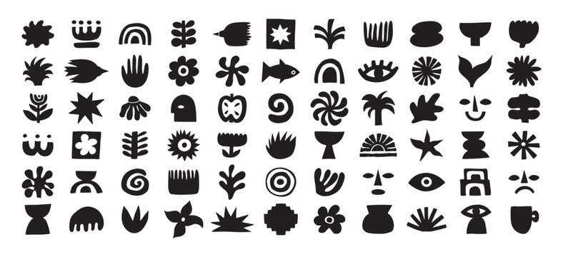 Naive organic shapes hand drawn collection. Funny basic doodle elements.Trendy shape silhouette, minimalist abstract form, vector set.